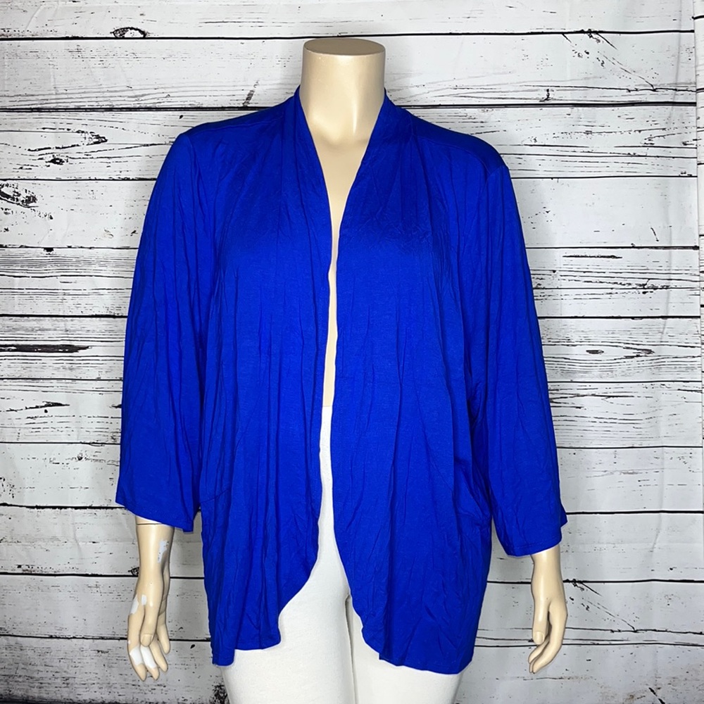 IMAN Global Chic NWT Size 4X Royal Blue Open Front Rayon Knit Cardigan Jacket